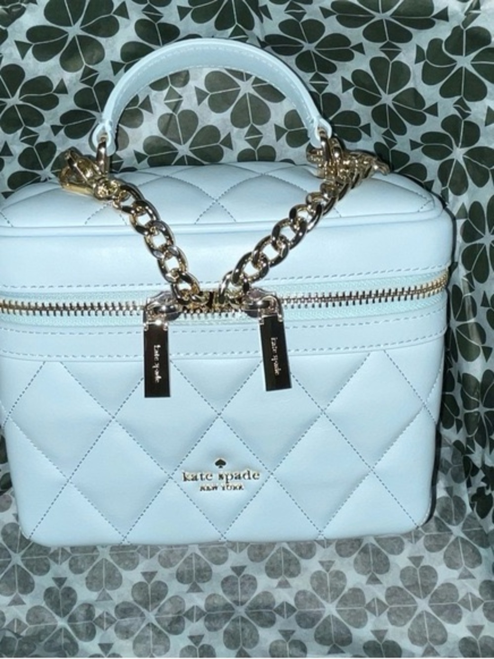 Kate Spade Quilted Pastel Blue Top-Handle Trunk with Gold Hardware - Picture 2 of 2